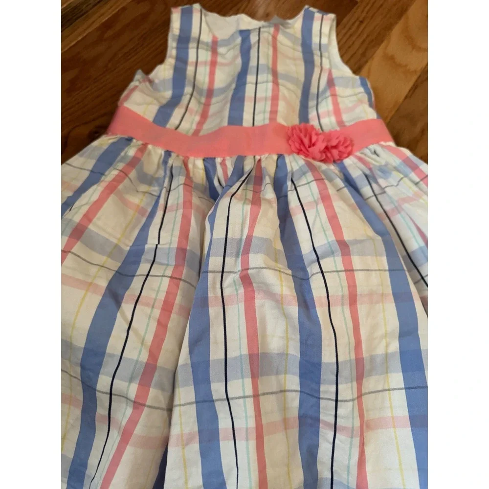 Carters Toddler Girls 3T Plaid Sleeveless Dress Pink Blue with Flower